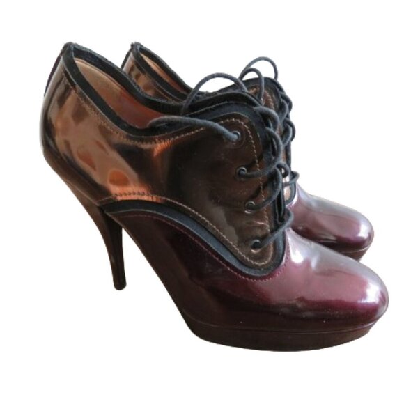 LANVIN River 2009 Collection Mirrored Patent Bronze Heel Platform Lace Up Shoes - Picture 1 of 16